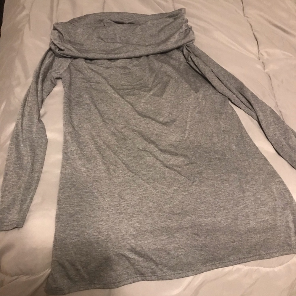 Off the shoulder gray shirt